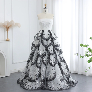 <b>Black</b> and White Ball Gown Dubai Evening Dress for Women Wedding Elegant Ruffles Engagement Party Gowns Sz290 - Product Image 2