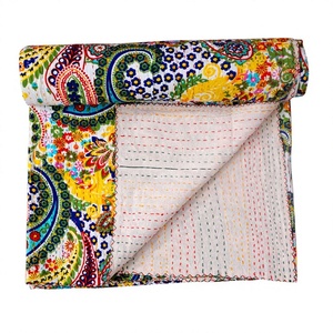 Couvre-lit Kantha imprimé paisley fait main de haute qualité, écologique, toutes saisons, double taille, 100% coton biologique - Product Image 1