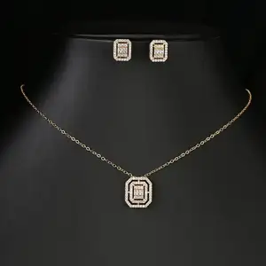 Hot-selling Inlaid Square Stone Fashion Jewelry Set Trend Flash Necklace Earrings Women Jewelry Set