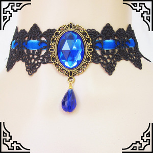 قلادة نسائية عصرية من الدانتيل, قلادة نسائية من الدانتيل الأسود بتصميم عتيق ، قلادة نسائية على الطراز القوطي من الكريستال بها شرابة على الطراز الفيكتوري - Product Image 4