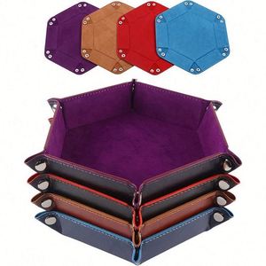Hexagonal Velvet Dice Tray <b>Collapsible</b> <b>Storage</b> <b>Box</b> Pu Tray Velvet Desktop <b>Storage</b> <b>Box</b> - Product Image 1