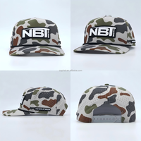 Casquette de baseball OEM 5 panneaux avec patch en cuir personnalisé, broderie 3D, logo en PVC, casquette de papa, chapeaux de golf imperméables camouflage avec cordon