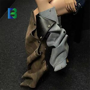 Destek OEM/ODM kadınlar kış yüksek topuk çizmeler bayan Stiletto topuklu diz yüksek çizmeler uyluk yüksek Baggy çizmeler - Product Image 4