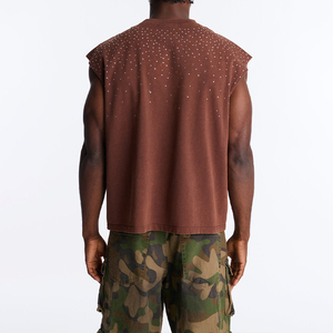 Camiseta sin mangas KingSen para hombre, estilo vintage, con pedrería, transpirable, 100% algodón, corte holgado, estilo punk urbano - Product Image 5