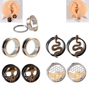 Venta al por mayor Tapón negro Expansor de oreja Medidores de oreja de doble acampanado Túneles de mariposa Camillas De Serpiente-Piercing de acero inoxidable - Product Image 2