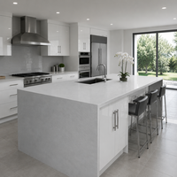 Dalle de quartz satiné Silver Mist |   Graine grise fine et élégante |   Mohs 6 CE SGS Imperméable |   Table de réception moderne de luxe pour hôtel