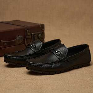 Mocassins en cuir véritable pour hommes, bout rond, à enfiler, semelle en caoutchouc respirante, chaussures de conduite décontractées d'été - Product Image 1