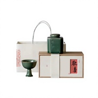 Coffret Cadeau Thé en Céramique – Mini Boîte à Thé en Céladon – Ensemble Cadeau Vide Carré Noir Vert Blanc – Emballage Style Rétro Arbre Ancien