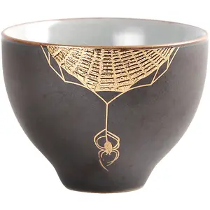 Oro Con La Montatura Nera Tazza di Tè di Ceramica Spider Web Decorativo Gres Tazza di Retro Glassato Tazza di Ceramica