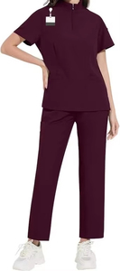 Women Medical <b>Uniform</b> <b>Scrubs</b> Set Stretch V-Neck Top & Straight Leg Pants with Pockets for Nurse Workwear - Product Image 5