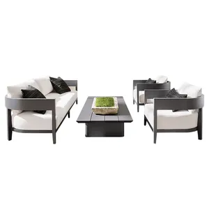 Conjunto de sofá de alumínio com 4 peças, design moderno para pátio, ar livre