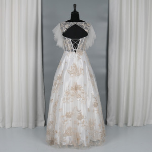 최신 디자인 자수 레이스 라인 웨딩 드레스 신부 가운 우아한 웨딩 드레스 가운 여성 웨딩 - Product Image 3