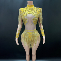 Novance Y4901-B Gaun Wanita Pakaian Seksi untuk Pertunjukan Tari Kostum Kristal Klub Malam Bodysuit Wanita Streetwear
