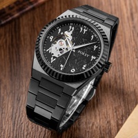 Créez votre propre marque de montres avec logo OEM, montre de luxe à cadran arabe en acier inoxydable doré rose, mouvement automatique pour hommes