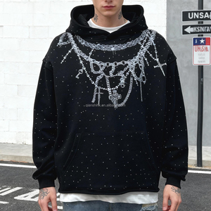 100% coton Boxy pull à capuche unisexe Streetwear imprimé graphique sweats à capuche personnalisé Y2k surdimensionné français éponge strass à capuche - Product Image 3