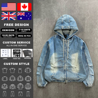 Sudadera con capucha de mezclilla desgastada de 500 g/m² para hombre/unisex, estilo vintage, con cremallera, lisa, de alta calidad, para fabricantes personalizados