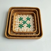 Plateaux de service en rotin à motif floral carré, style coquillage, pour hôtel, salon, table basse, décoration – Vente chaude