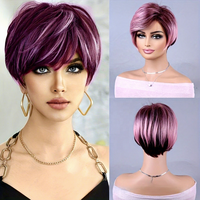 Perruque courte en dentelle sans colle, style Pixie, fabriquée à la machine, en soie haute température, couleur mélangée, effet volumineux, modèle DM254 par Senmu Beauty
