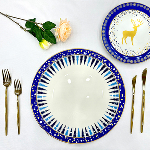 <b>Blue</b> and White Porcelain Plates Restaurant Ceramic Gold Charger Plates Bulk Wedding White Plates - Product Image 6