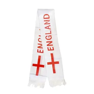 专业制造商涤纶印花15*130厘米足球欢呼英格兰国旗围巾带流苏