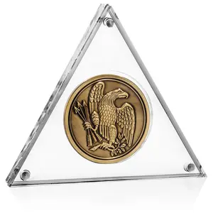 Mini Clear Coin Collector Holder With 5 Holes Triangle Challenge Coin Display With 52Mm Opening Hole