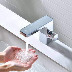 Robinet de lavabo numérique intelligent à capteur, sans contact, à montage sur plan, en acier inoxydable brossé, avec cartouche céramique, monotrou - Product Image 1