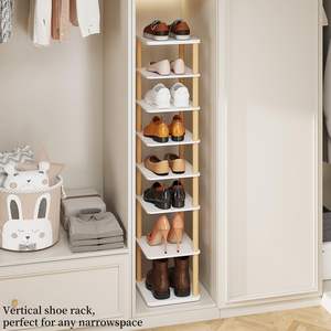 LUCKNOCK Zapatero vertical de 8 niveles Alto Estrecho Independiente Zapatero de madera blanca Torre para entrada <span class=keywords><strong>Dormitorio</strong></span> Espacios pequeños - Product Image 2
