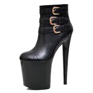 20cm autumn new black thick heel metal buckle decorative thick bottom 8-inch high heels fashion single shoes women's shoes