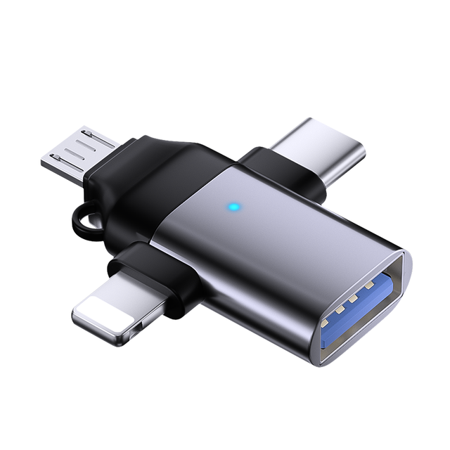 With Lights USB 2.0 OTG 3 in 1 USB a Female to USB C Micro 8-pin High Speed Universal Adpater