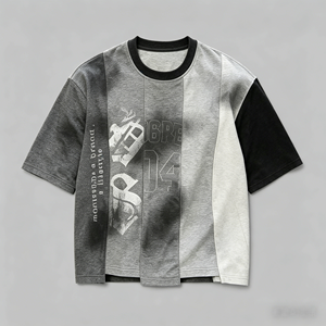 T-shirt Homme Streetwear Personnalisé 100% <span class=keywords><strong>Coton</strong></span> Multi-Panneaux Patchwork Coupe Ample Oversize Effet Délavé au Soleil et Acide Vintage Vieilli - Product Image 1
