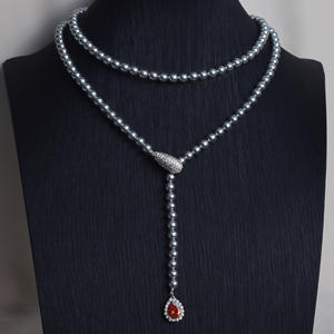 Fransız Hafif Lüks Zirkon Yapraklar Su Damlaları İnci Kabuk Kolye Moda Joker High-end Sonbahar Kış Uzun Boncuk Toptan - Product Image 3