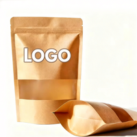 Sacs d'emballage alimentaire en papier kraft brun de haute qualité avec fermeture éclair, pochette en papier kraft personnalisée, pochette debout avec fenêtre