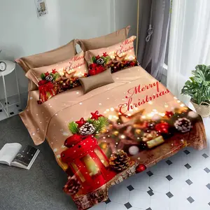 Christmas Duvet Cover Lantern Light 3D Printed Bedding Sets Queen Size Bedsheets Lightweight Microfiber Bed Sheet Set