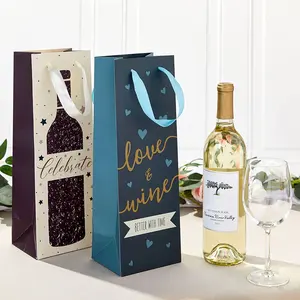 Hochwertige Papiertüten Lieferant Champagner Papiertüten für Wein benutzer definierte Logo Wein verpackung Taschen benutzer definierte Logo mit Griff Luxus