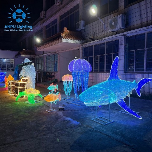 Anpu Ocean Theme LED Decoration Set-Shark/Jellyfish/Turtle Animal Shaped Aluminum Alloy Christmas Landscape Commercial Lights