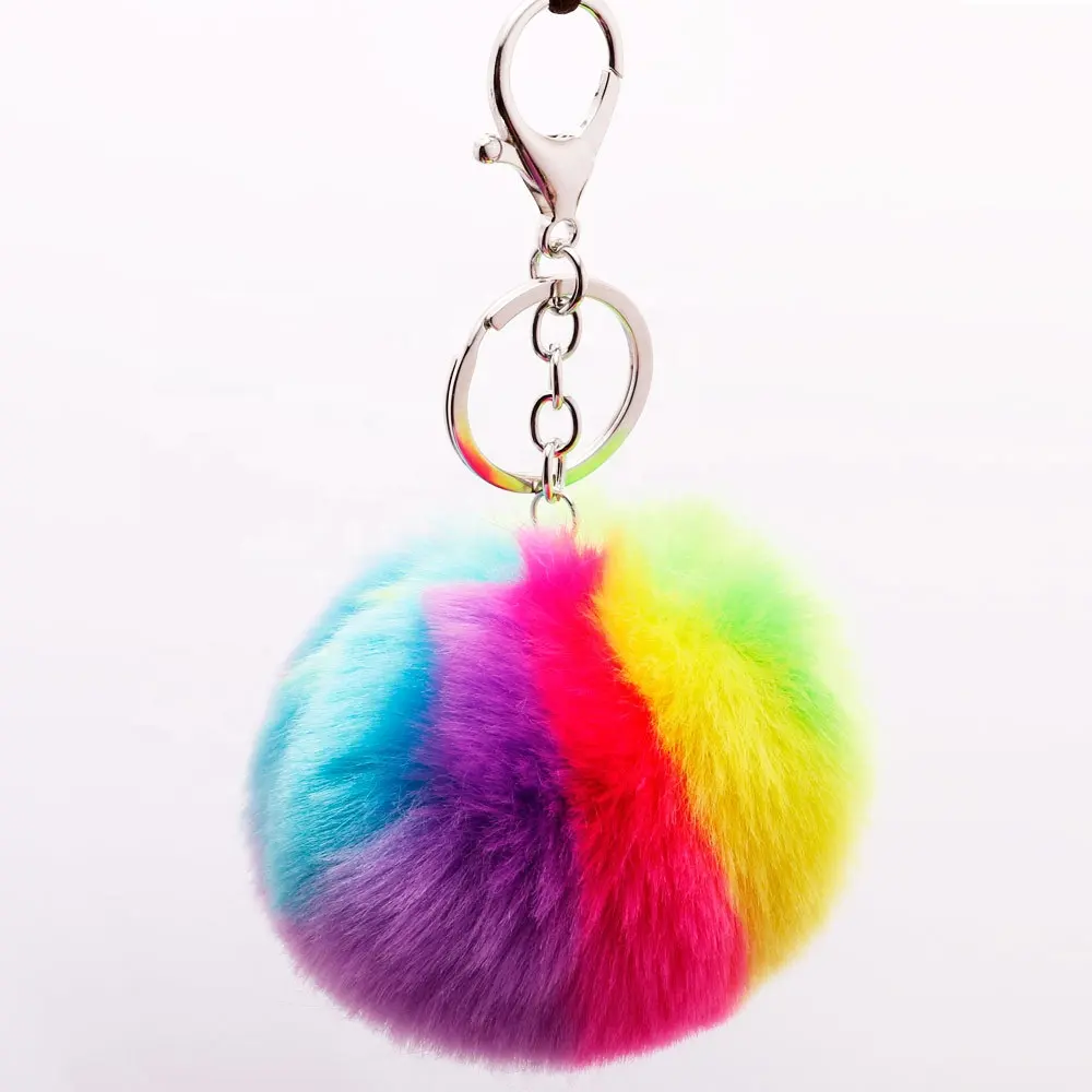 Ưa Thích Sang Trọng Pom Móc Chìa Khóa Động Vật Lông Vòng Sang Trọng Lông Thỏ Phun Bóng Pompom Keychain