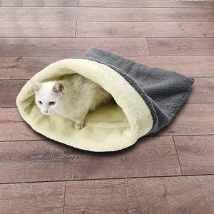 Oval Pet Sleeping Bag Faux Fur Soft Cat Bed Warm Enclosed Cat House For Winter Use - Product Image 1