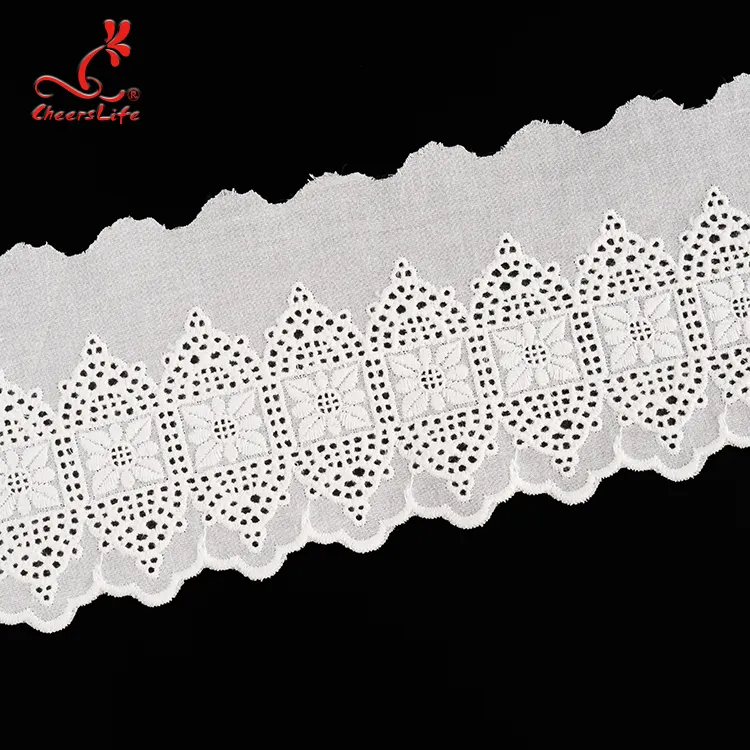 Cheerslife-cinta bordada de encaje Emb para vestido, algodón de la mejor calidad, 9,7 Cm, 4 pulgadas, ancho, color blanco, festón lateral, código de barras