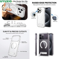 Coque de protection magnétique renforcée avec béquille pour iPhone 15 Pro Max 17 16 14 13 12 11 12 Mini, coque arrière transparente anti-rayures