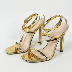 Women's Metallic Stone-Patterned Crisscross Ankle Strap Square-Toe Stiletto <b>Sandals</b> - Stylish Party Heels Pumps - Product Image 3