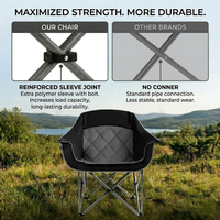 Chaise de camping rembourrée surdimensionnée, robuste, pliable en quatre parties, portable pour l'extérieur - Supporte 500 lb