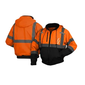 सुरक्षा निर्माण जैकेट चिंतनशील विंडब्रेकर जैकेट उच्च दृश्यता शीतकालीन कार्यकर्ता फ्लो नारंगी पुरुषों की जैकेट