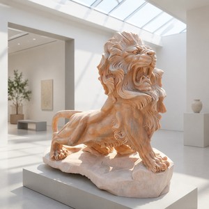 Escultura de León Guardián de Diseño Europeo en Piedra Natural a Tamaño Real, Duradera, para Jardín Exterior de Lujo - Product Image 1