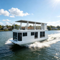 Maison flottante de luxe en aluminium, yacht moderne avec moteur hors-bord de 60 CV pour le tourisme, la pêche et les loisirs