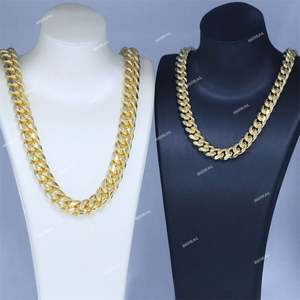 Cadena de eslabones cubanos de oro estilo Hip Hop de 20MM y 16MM salida de fábrica brillo brillante 14K 18K oro sólido Miami cadena cubana para Decoración - Product Image 1