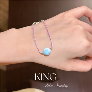 Larimar <b>Bracelet</b> S925 Sterling Silver Single Stone Woven Style Women's Jewelry Gift - Product Image 2