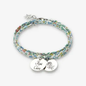 Populaire personnalisé liberté coton <span class=keywords><strong>cordon</strong></span> Bracelet nom personnalisé gravé médaille Bracelet cadeau pour les femmes - Product Image 3