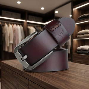 Ceinture personnalisée pour homme en cuir de vachette avec boucle carrée en acier, style vintage, OEM ODM, sur mesure, de haute qualité, imperméable et absorbant la transpiration - Product Image 1