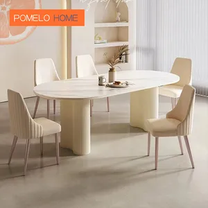 Pomelohome yemek masası granit Set 12 koltuklu siyah Galaxy yuvarlak mermer 4 sandalyeler otel ucuz setleri restoran beyaz meşe masası