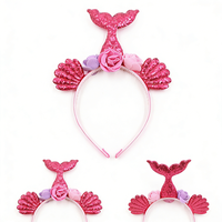 Serre-tête queue de sirène scintillante pour femme, coquillages et fleurs, accessoire de cheveux réutilisable en plastique pour enfants, personnalisé pour fête, anniversaire, Halloween
